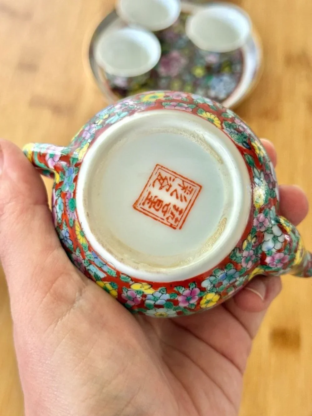 Vintage Early Century Chinese Porcelain Miniature Tea Set In Mille Fleur Floral